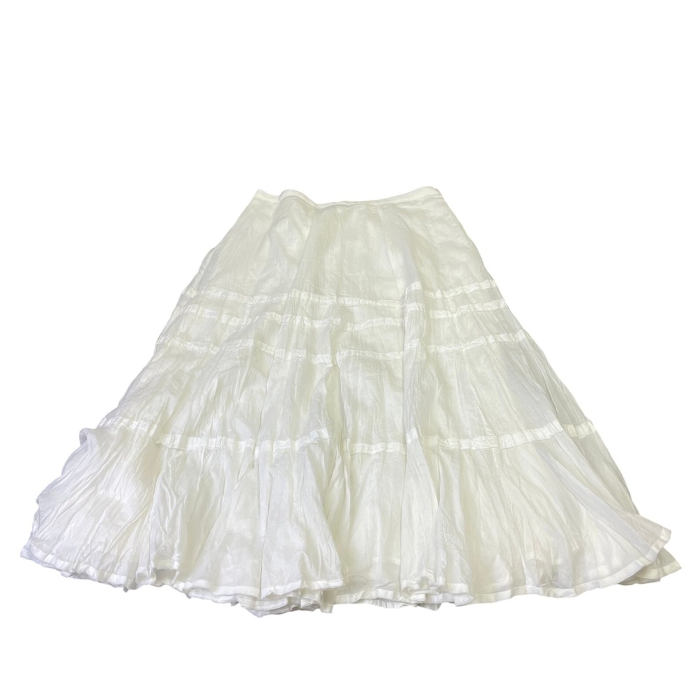 Lauren Ralph Lauren White Crinkled Cotton Skirt Flowy Midi Length Size 12 Boho - Picture 2 of 14